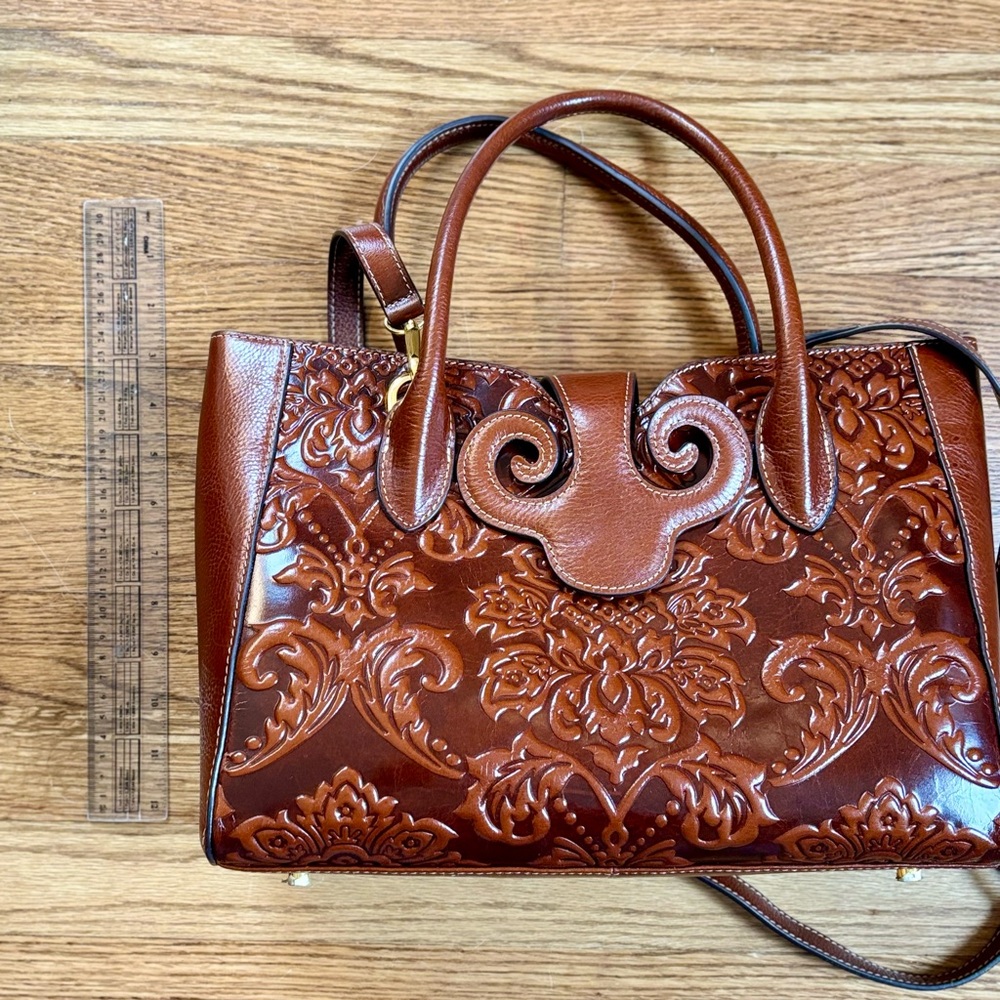 Pijushi Elegant Brown Hand Tooled Leather Handbag